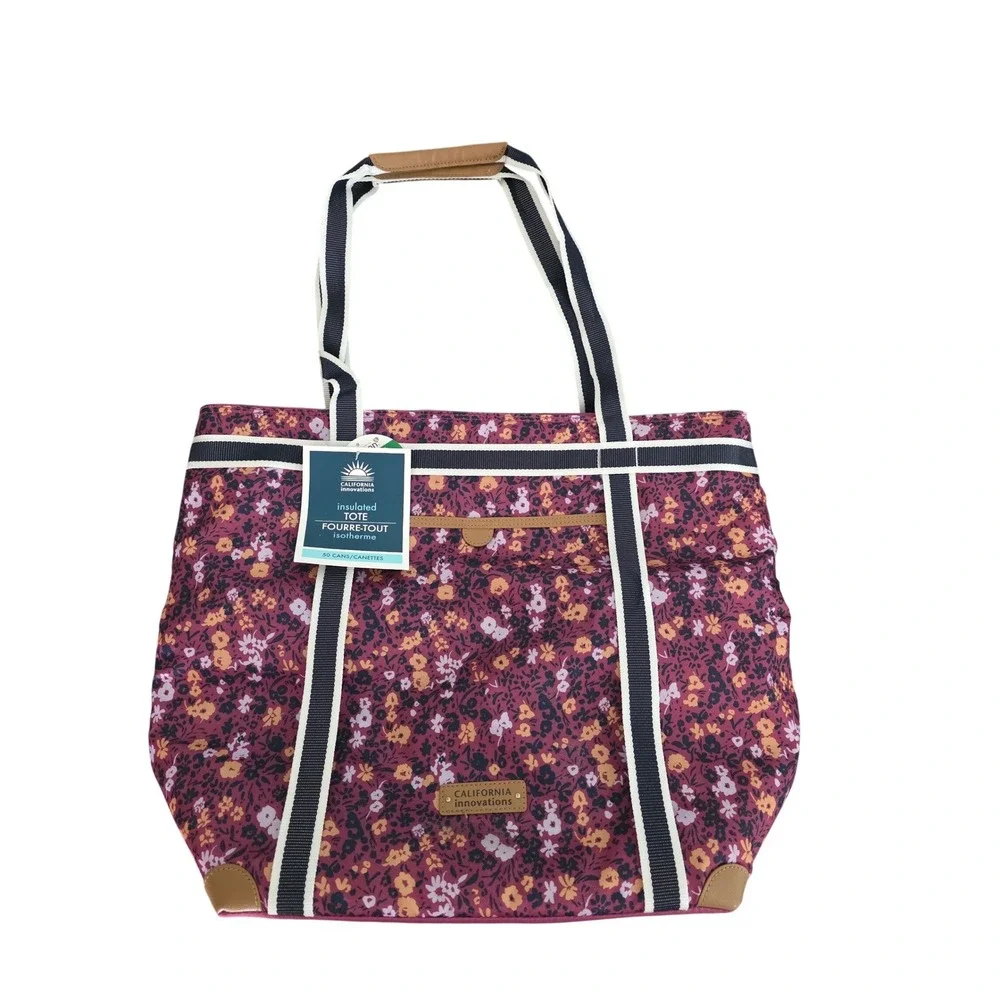 California Innovations Floral Insulated Tote Bag 50 Can Capacity Purple New